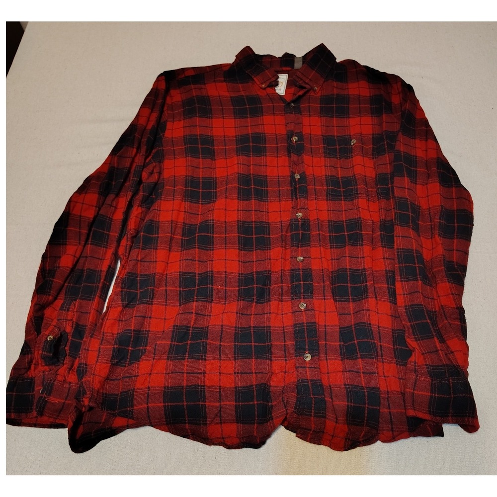 Men's G H Bass Red Black Plaid Flannel Long‎ Sleeve Button Down Shirt XLT II
